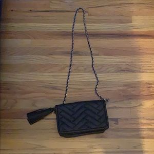 Black leather back with silver chain